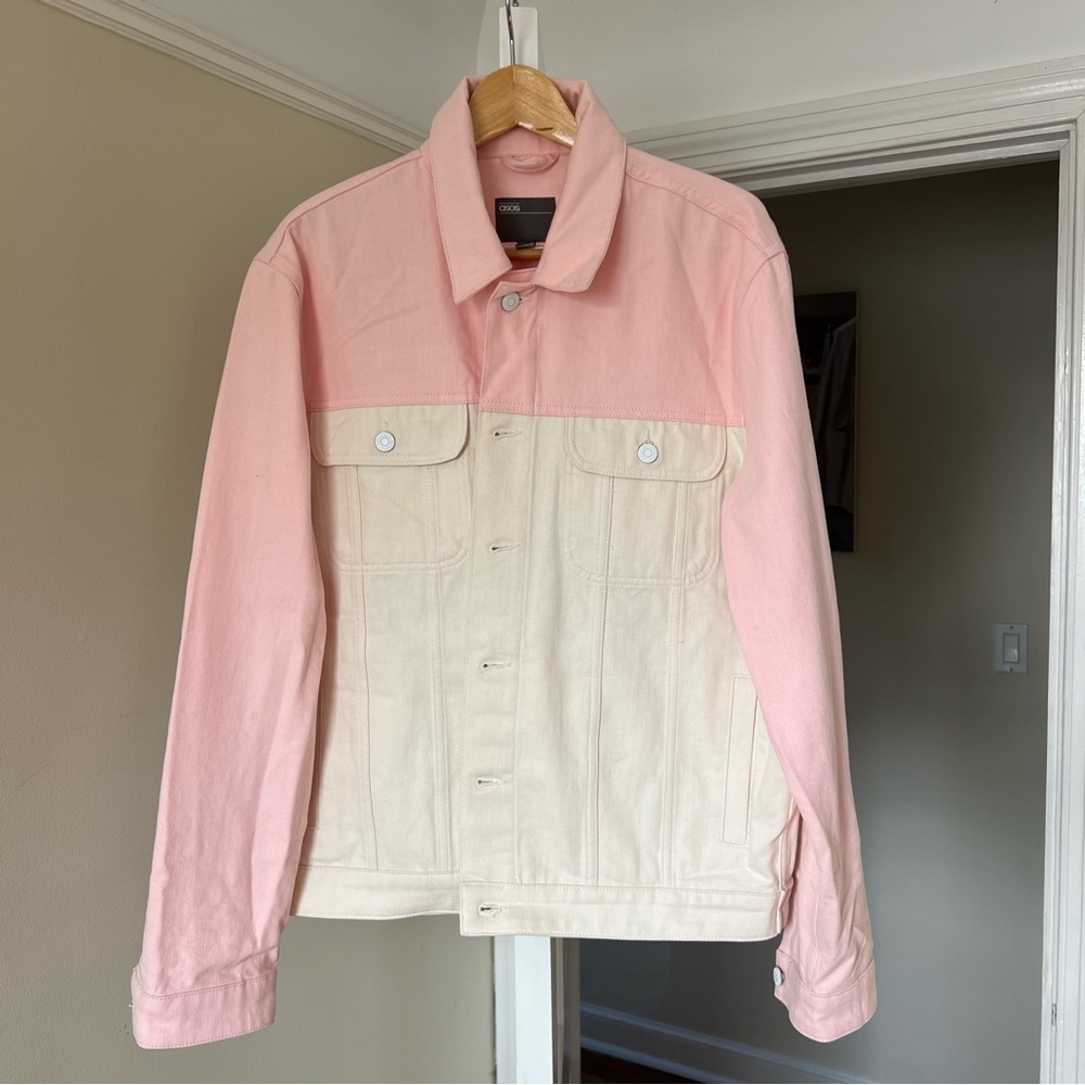 pink and cream denim jacket